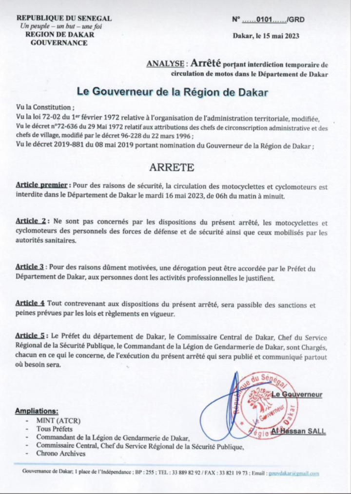 Procès Sonko Adji Sarr le gouverneur de Dakar interdit encore la